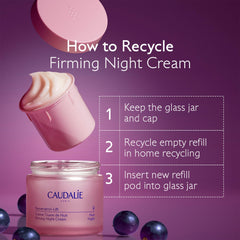 Caudalie night application on model demonstrating overnight firming and lifting benefit