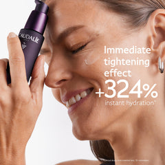 Caudalie pump dispensing serum demonstrating controlled dosage and convenience