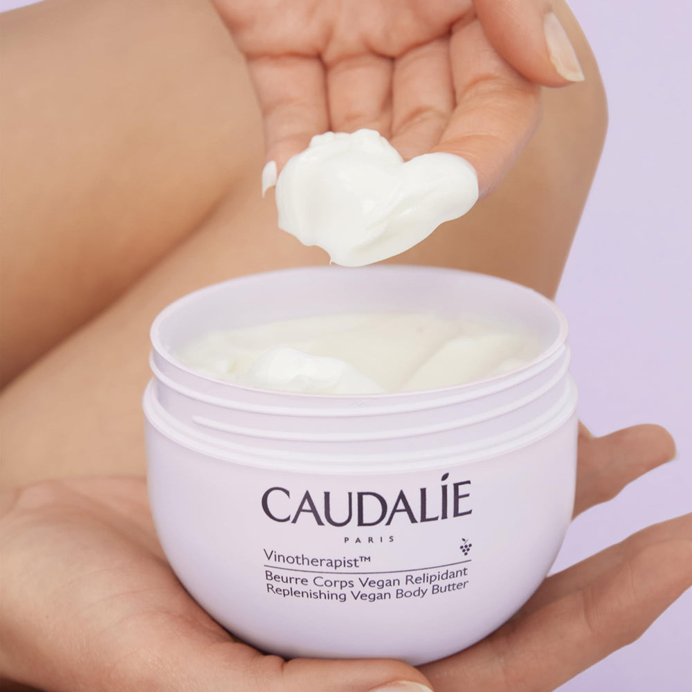 Caudalie evening routine application to lock in moisture overnight
