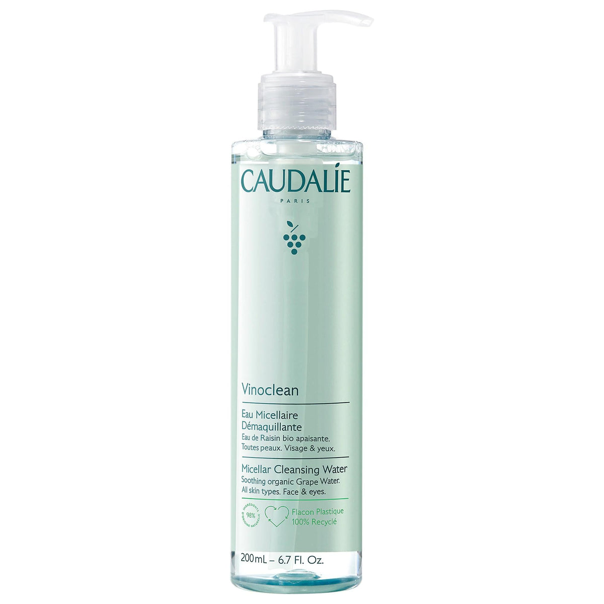 Caudalie Vinoclean bottle front showing clean packaging and easy dispensing benefit