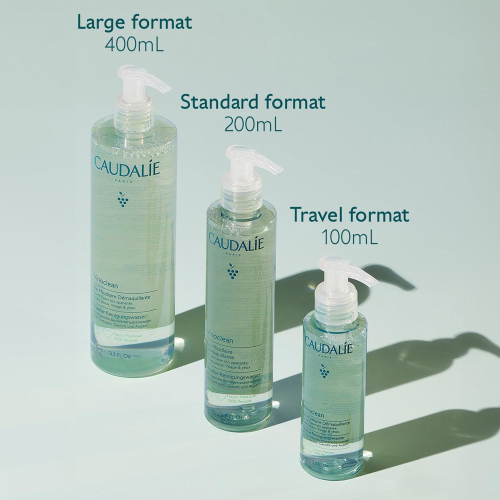 Organic grape and chamomile ingredients beside Caudalie Vinoclean signaling soothing benefits
