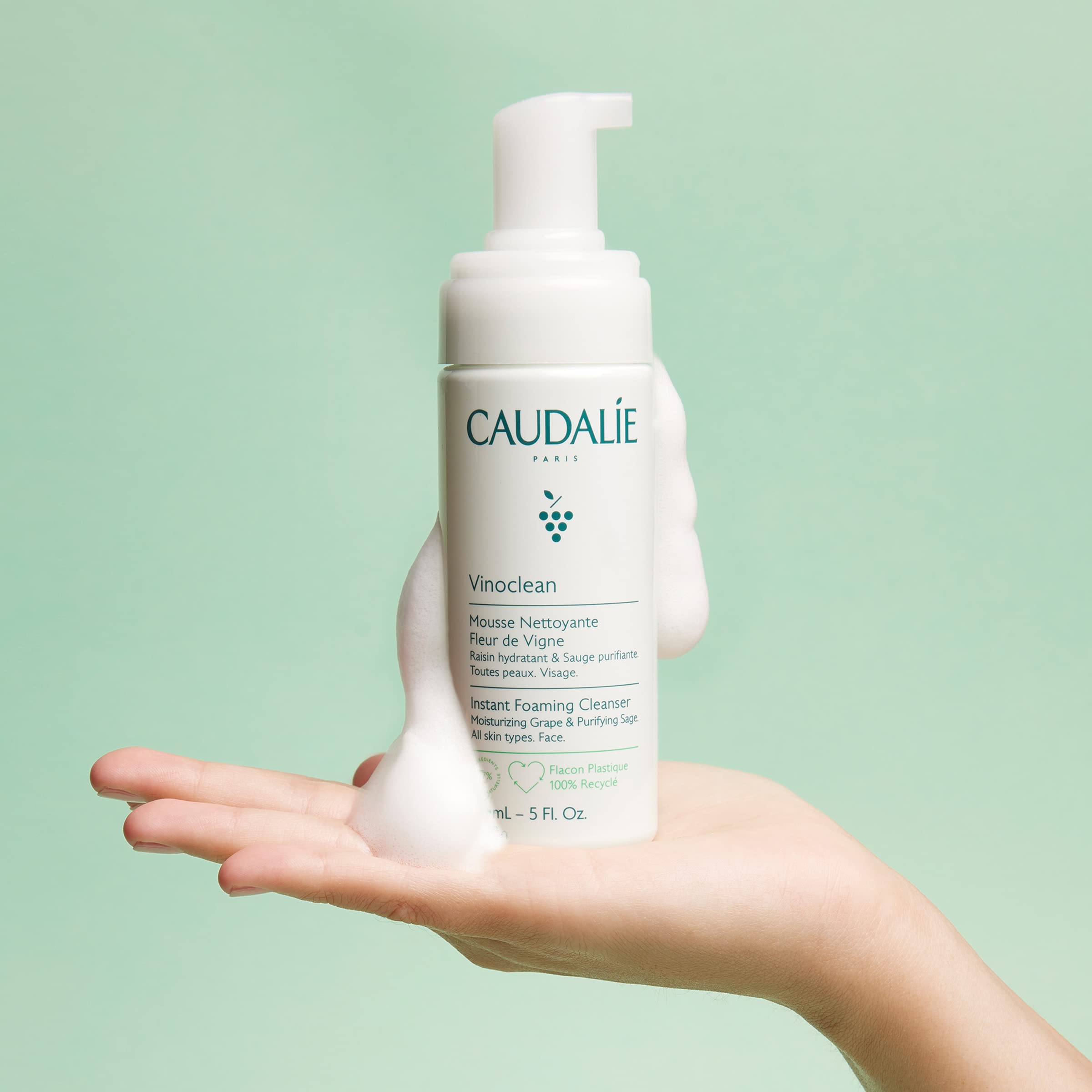 Caudalie whipped foam texture close-up showing lightweight creamy lather