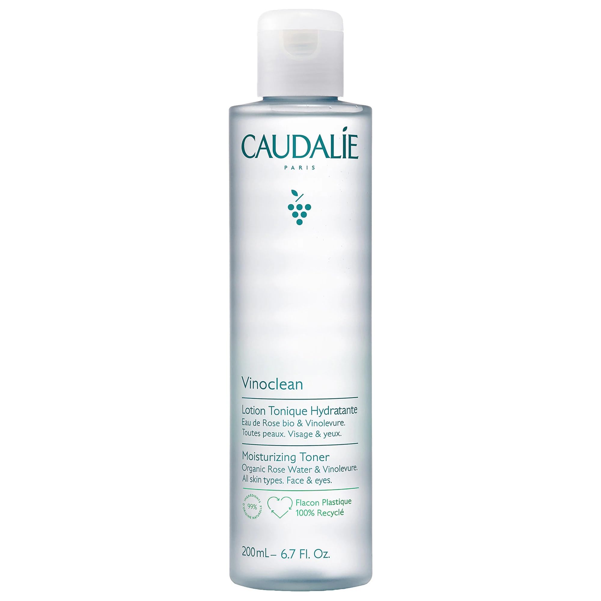 Caudalie bottle front view showing label and size for skincare routine benefit
