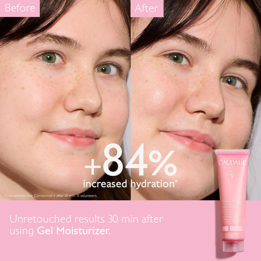 Caudalie VinoHydra open jar gel texture highlighting cooling feel