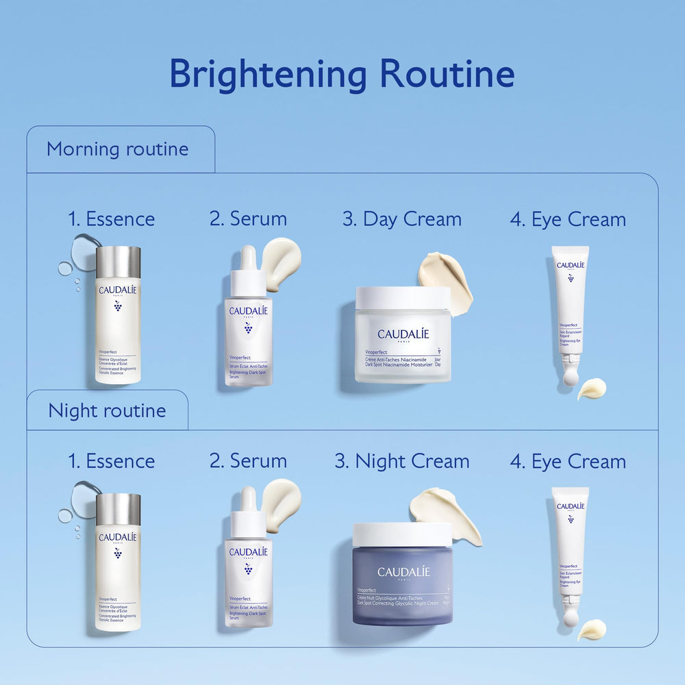 Morning bathroom scene with Caudalie Vinoperfect used as makeup-prep moisturizer benefit