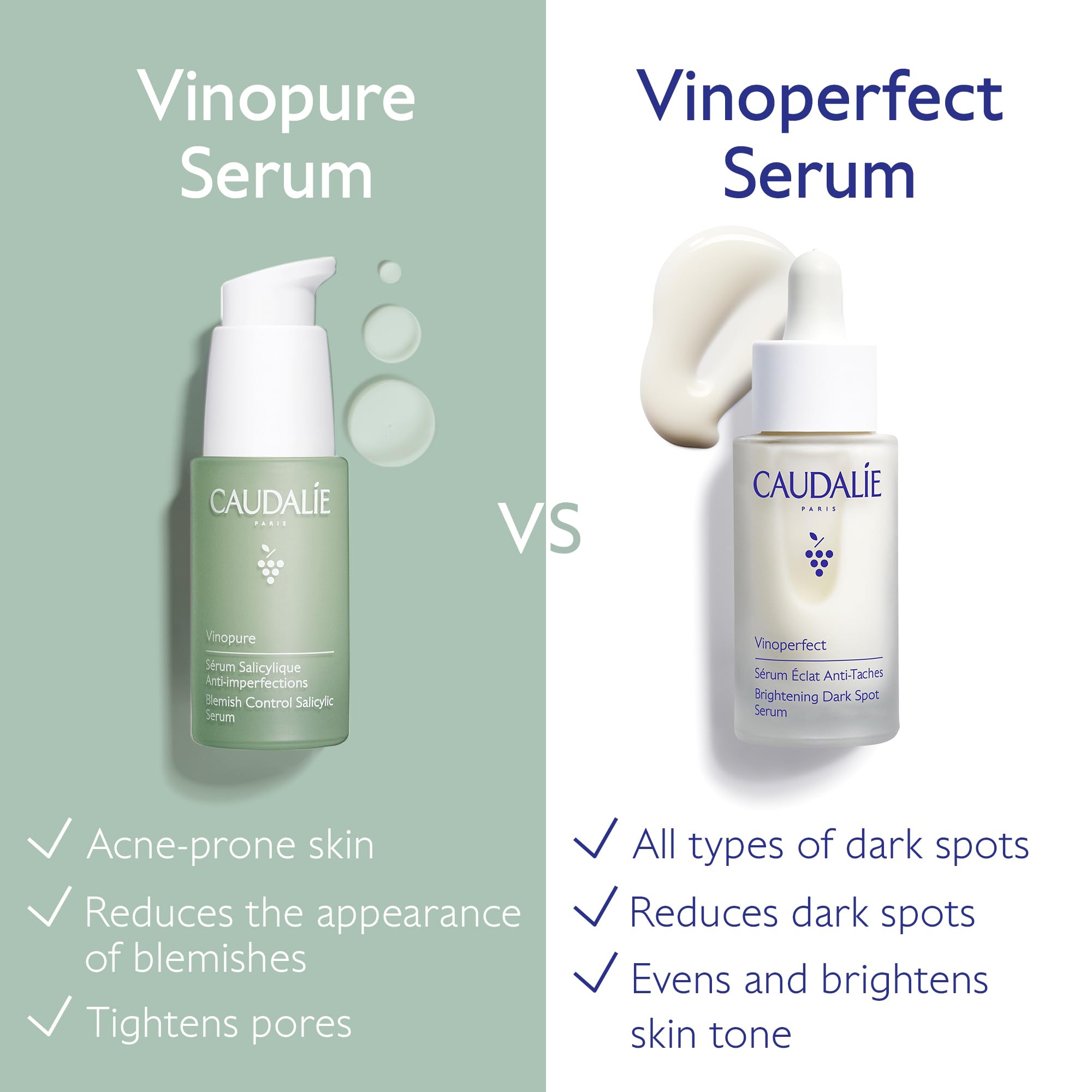 Before and after skin sample demonstrating Caudalie visible pore improvement