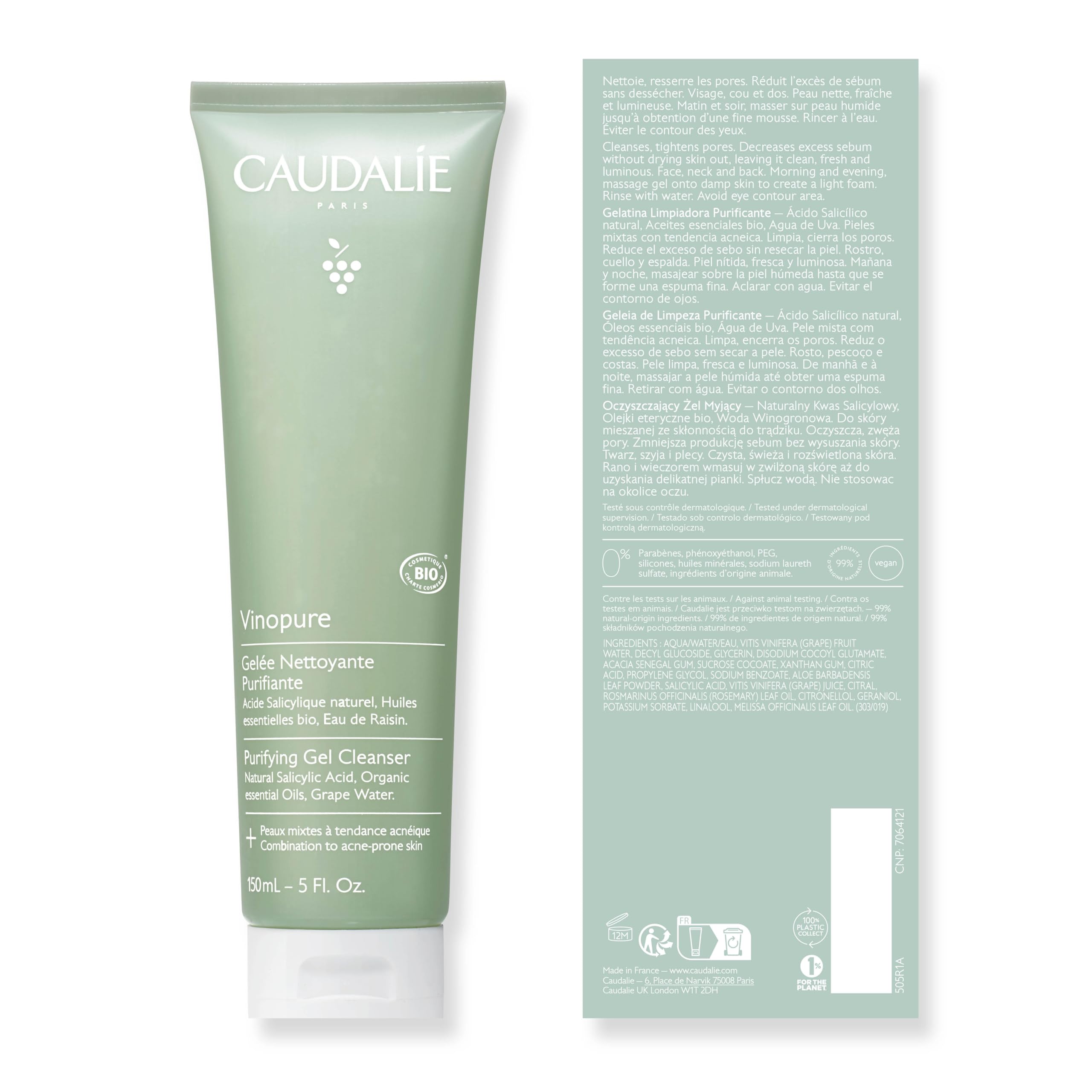 Before and after skin comparison using Caudalie Vinopure showing clearer pores benefit
