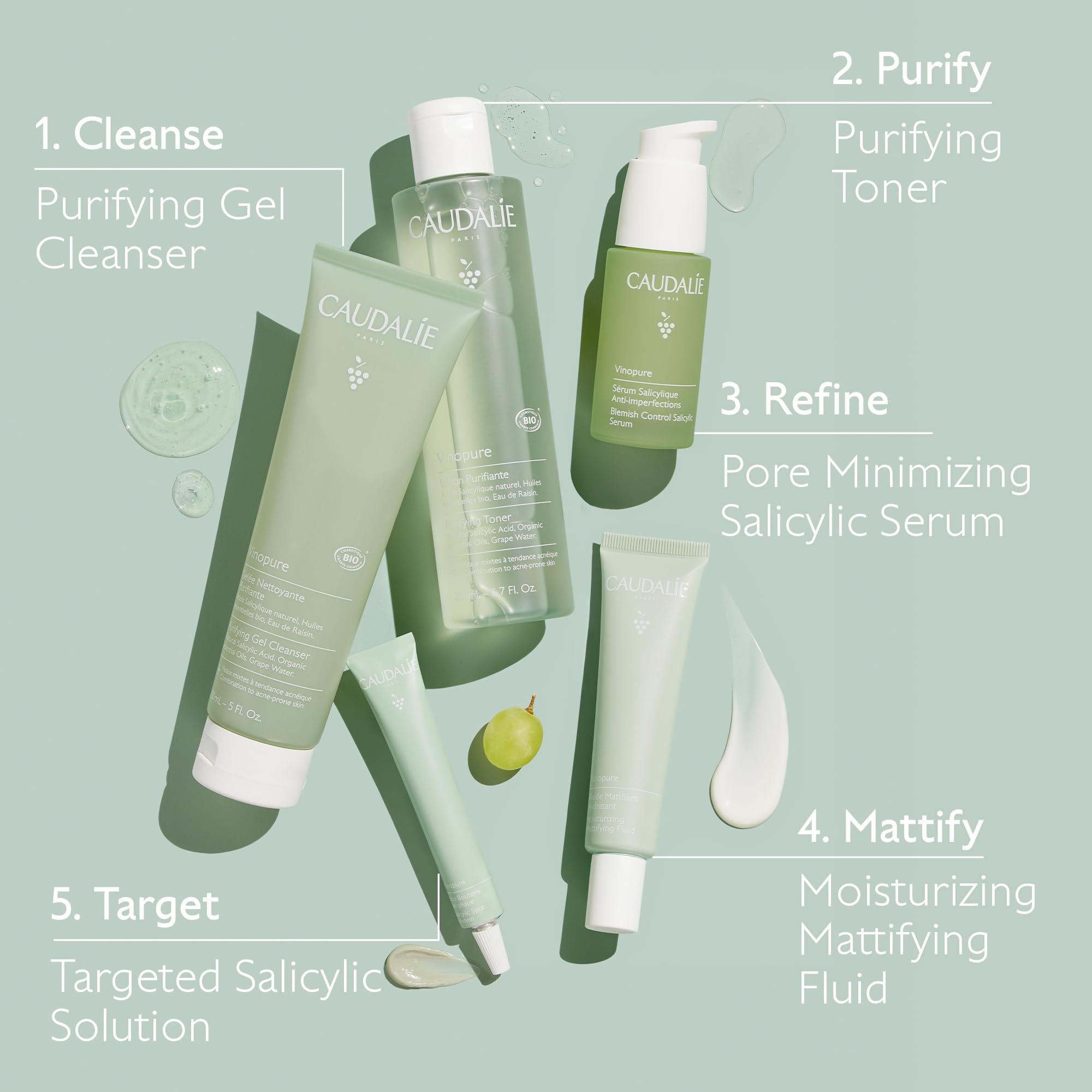 Caudalie Vinopure with grape water ingredients emphasizing hydration and antioxidant benefit