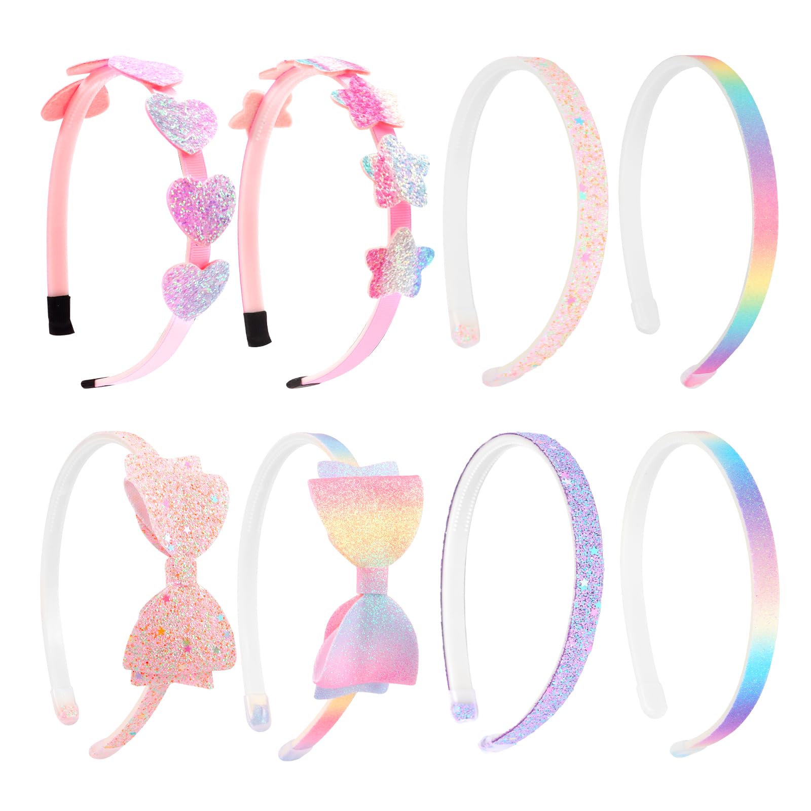 CAVETEE front view of 8-piece glitter headband set shows variety and convenience
