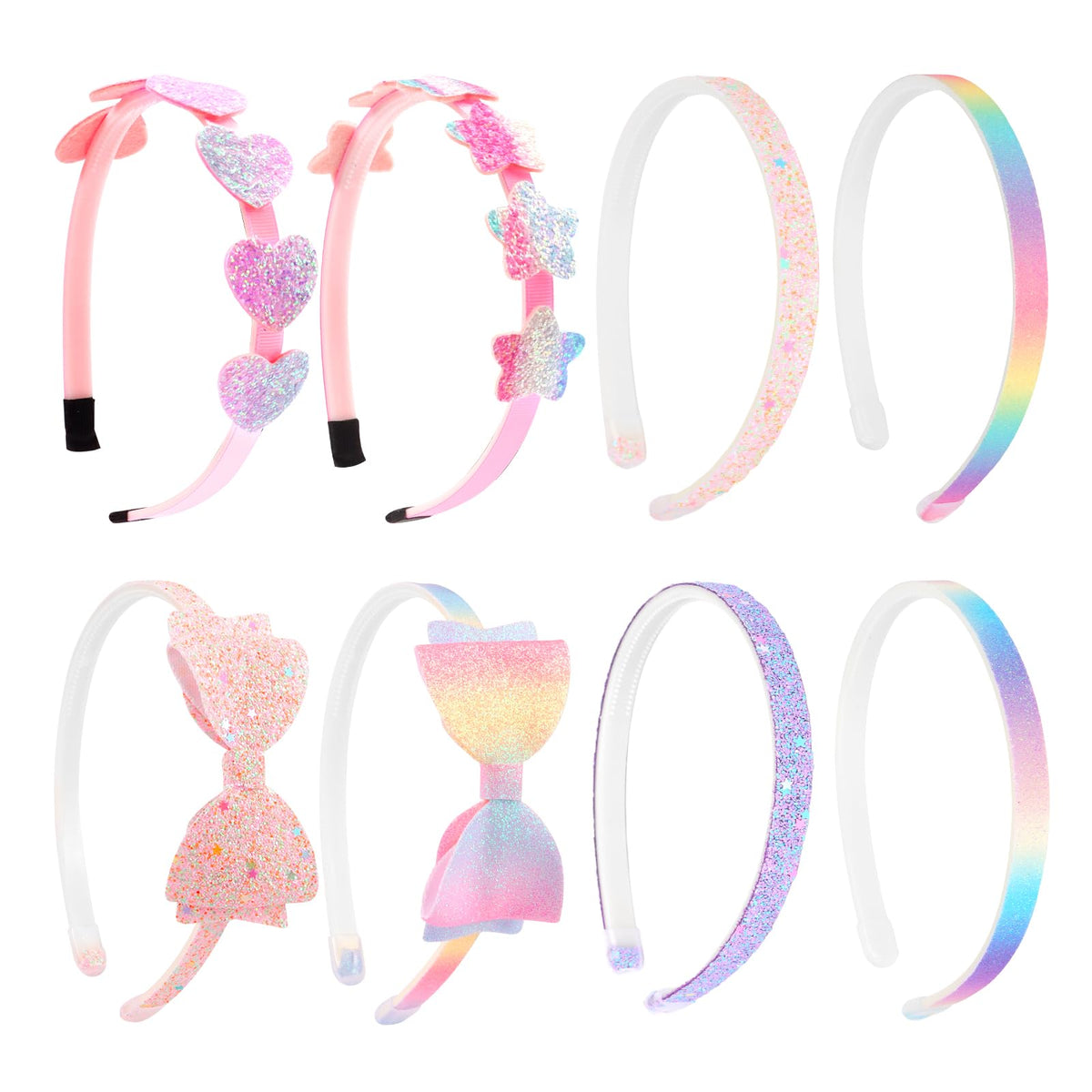 CAVETEE front view of 8-piece glitter headband set shows variety and convenience