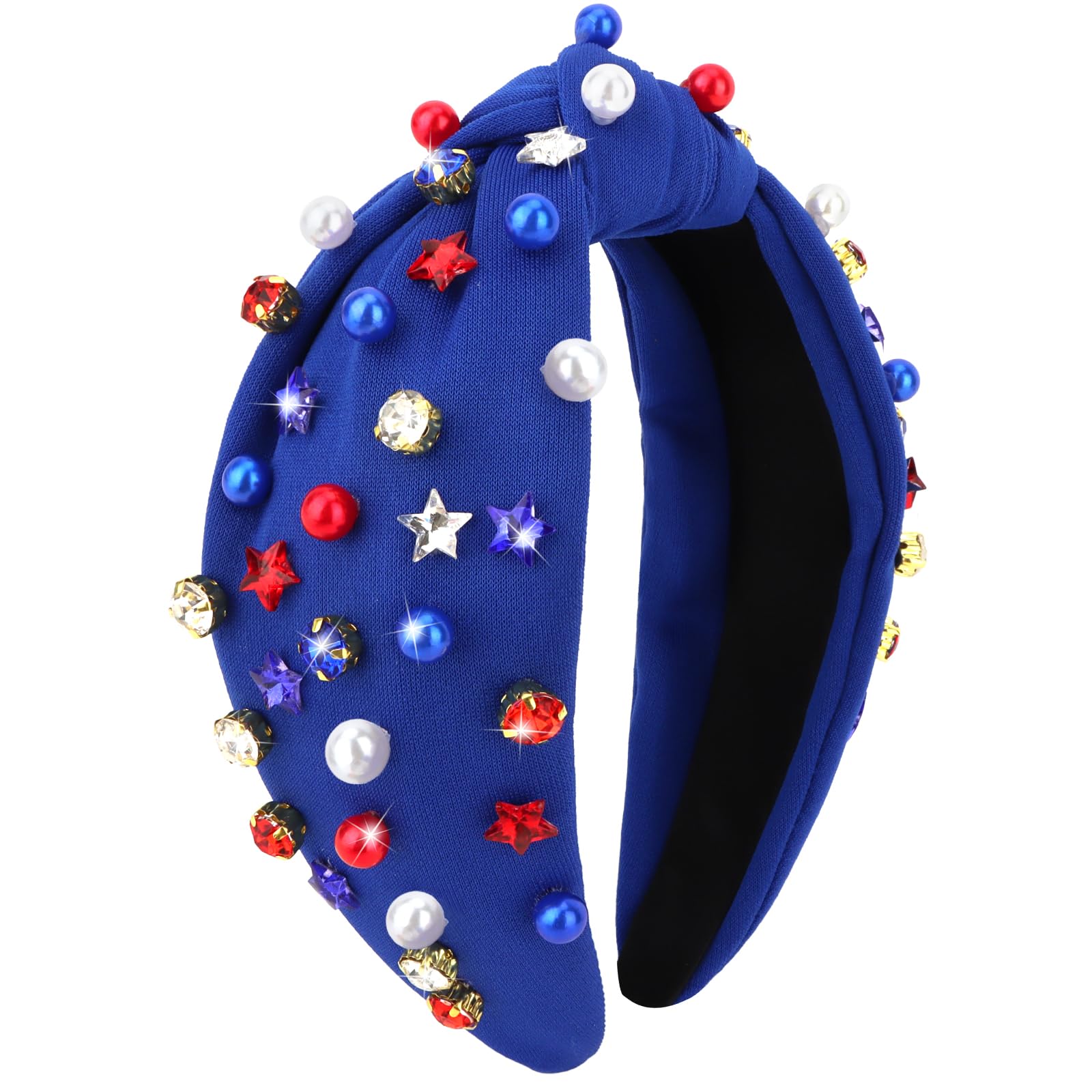 CAVETEE front view patriotic headband shows bold star embellishments for festive style