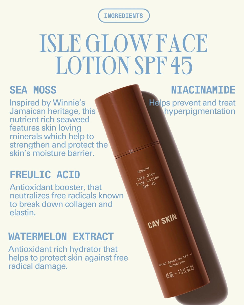 Cay Skin pump dispensing lotion for easy, controlled application benefit