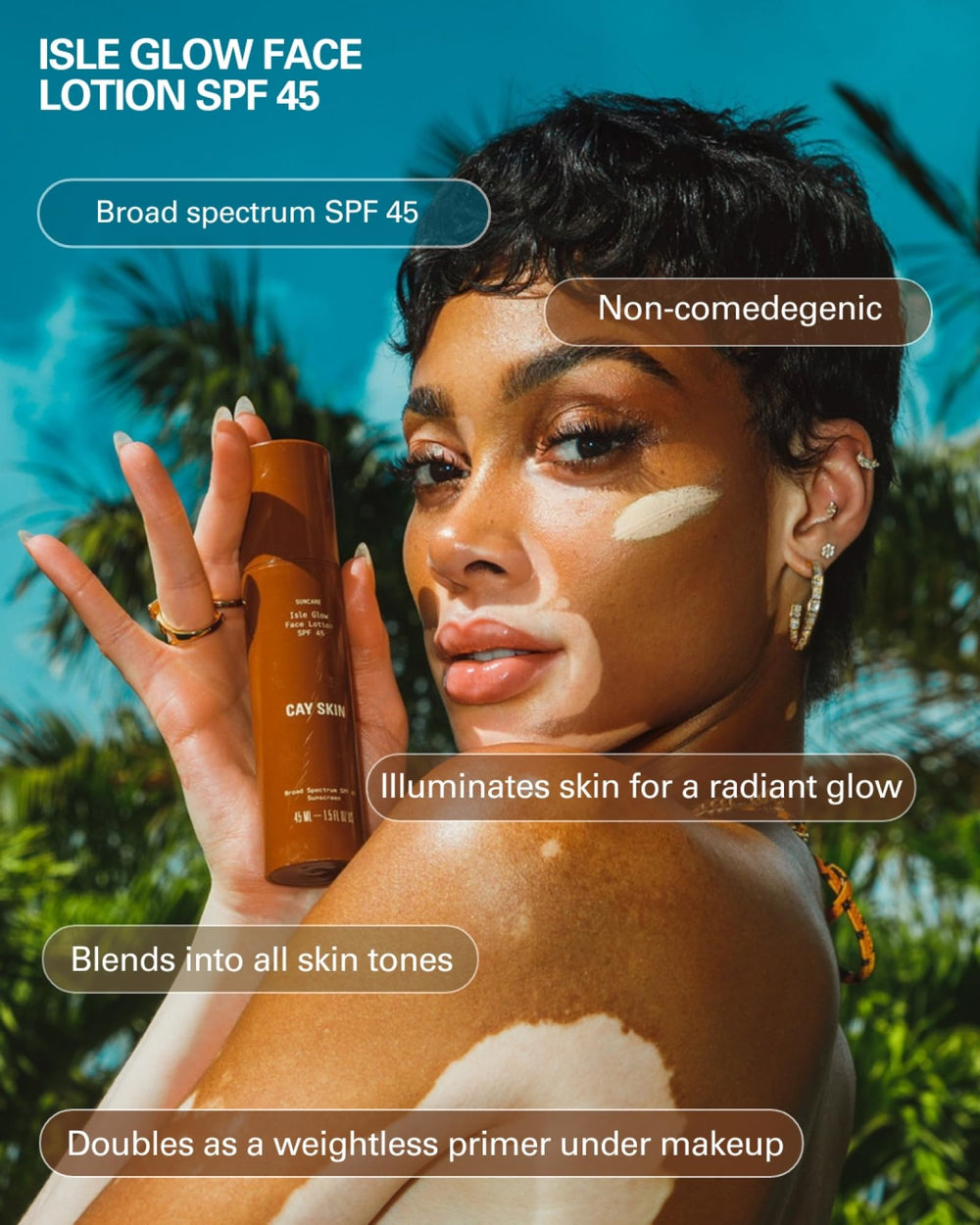 Cay Skin pearlescent texture close-up highlighting lightweight glow
