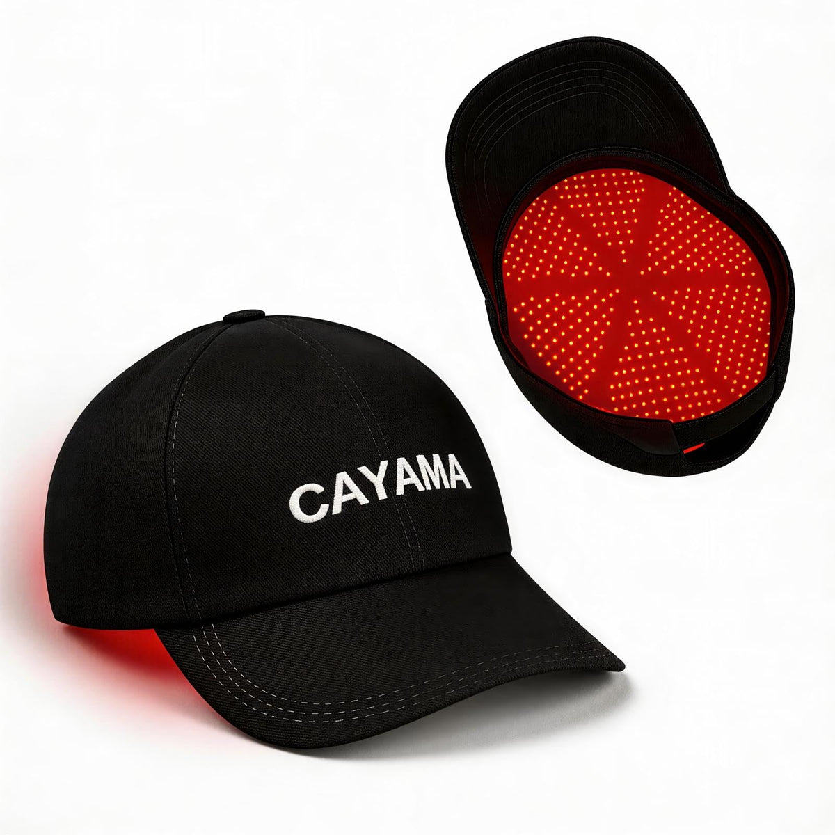 CAYAMA cap front view showing full-scape LED placement and even coverage