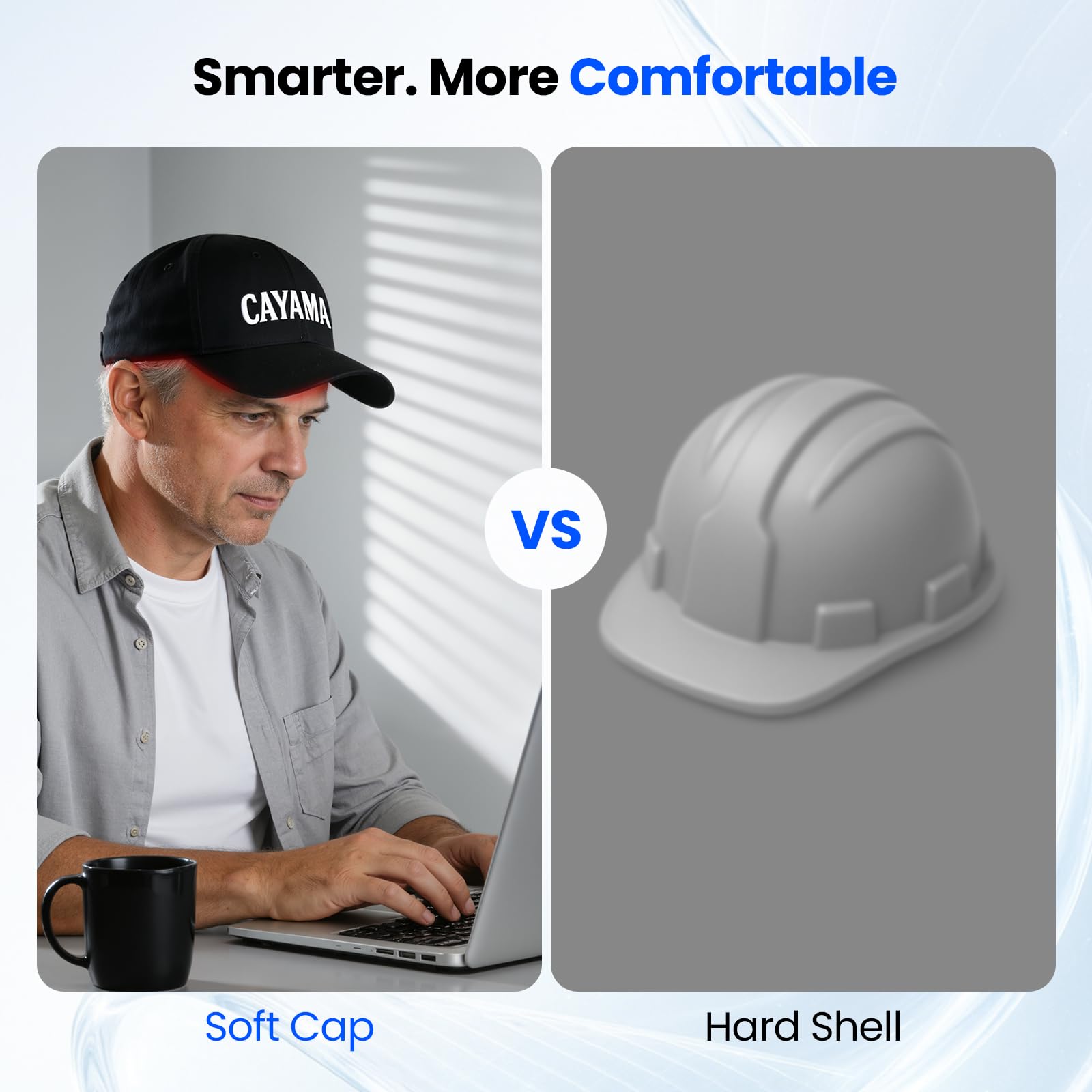CAYAMA cap in use on couch showing hands-free multitasking advantage