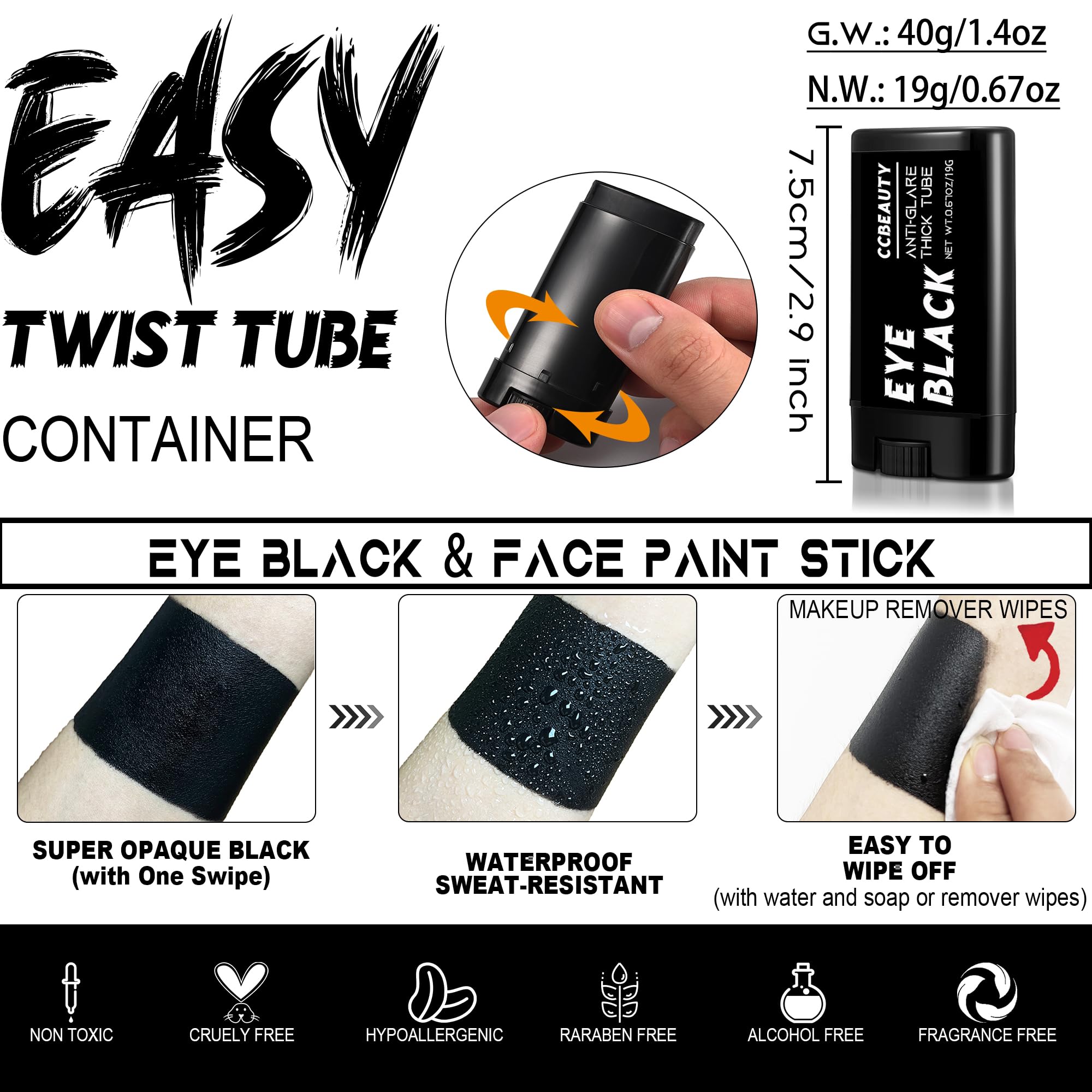 CCbeauty eye black applied under eyes showing reduced glare and clear focus