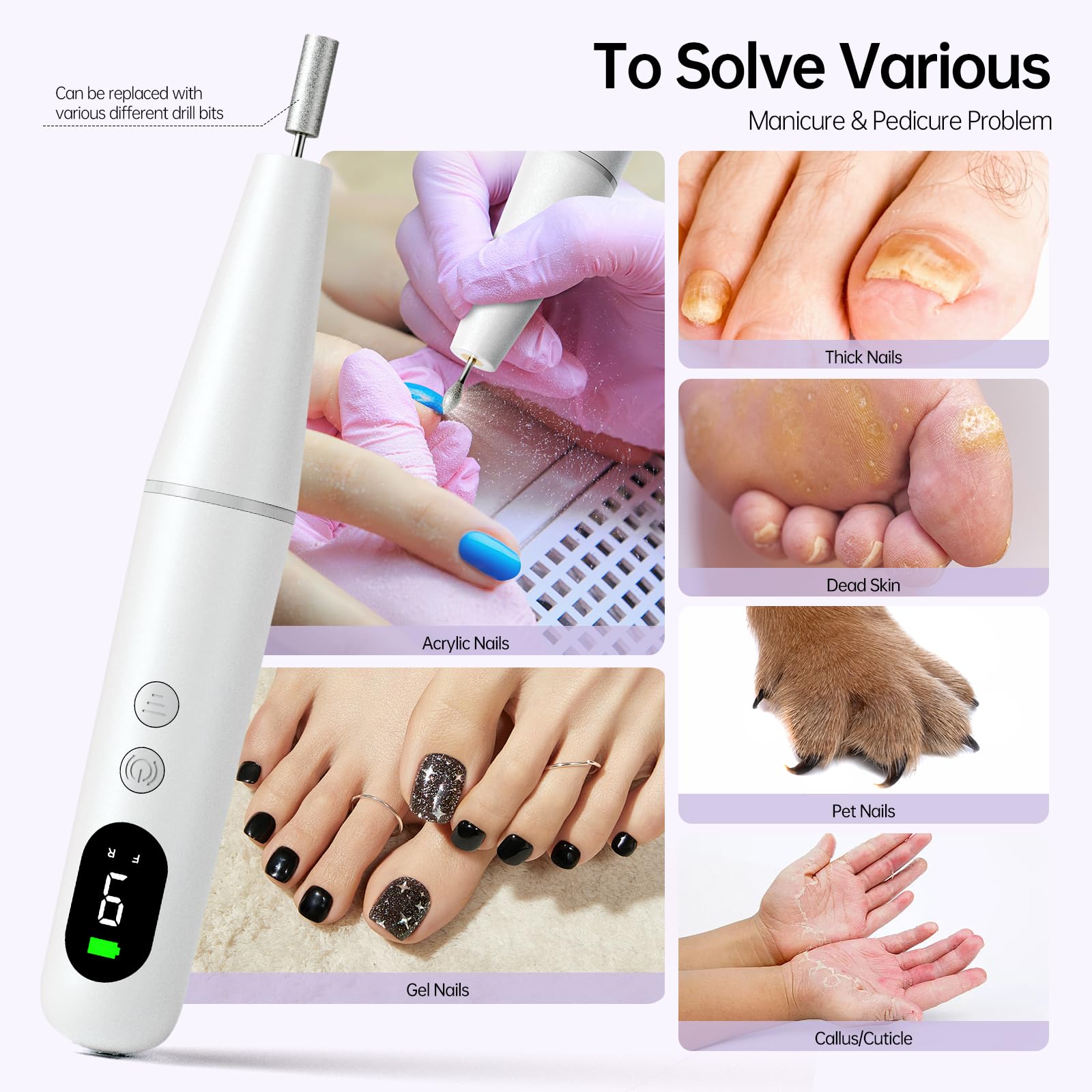 Ccigedy organized arrangement of the six drill bits demonstrating versatility for nails