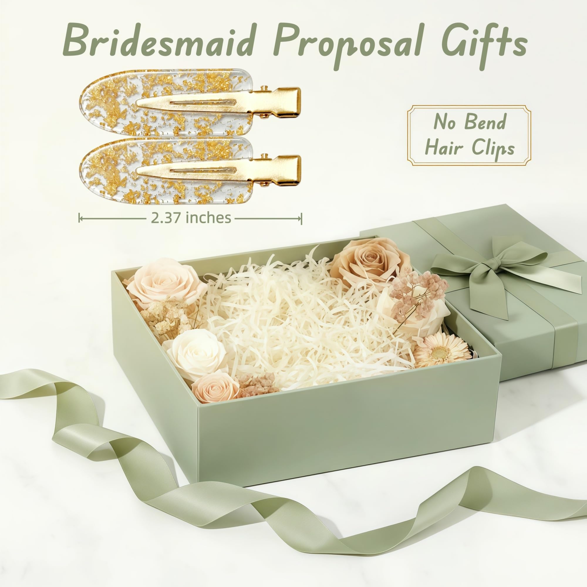 Cctvrtv flat lay with clips inside a bridesmaid proposal box for gift-ready presentation