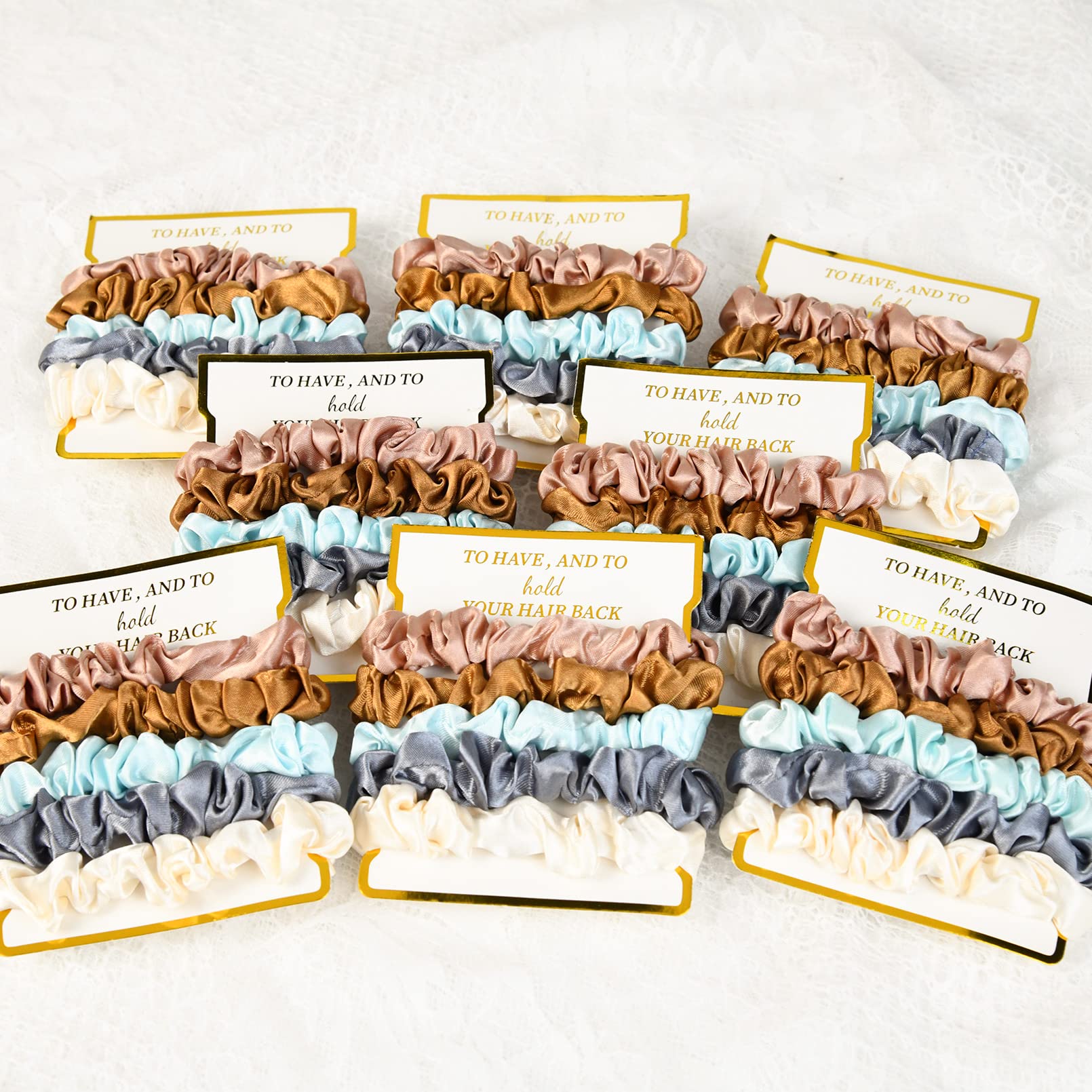 CEELGON blue and gold scrunchies grouped to show complementary color matching