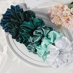 CEELGON six green scrunchies flat lay showing coordinated shades for outfit matching