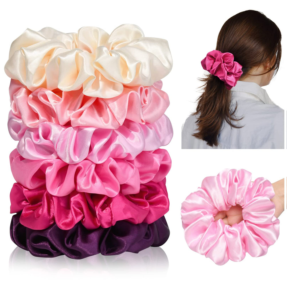 CEELGON front view of six pink oversized scrunchies showing coordinated pack and texture benefit