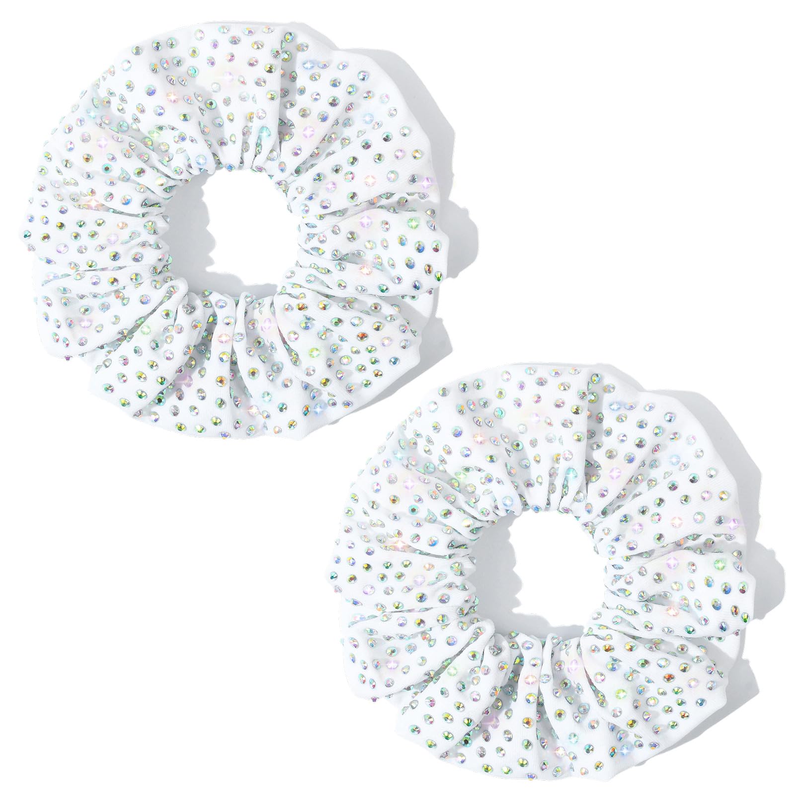 CEELGON front view of white rhinestone scrunchie showing sparkle