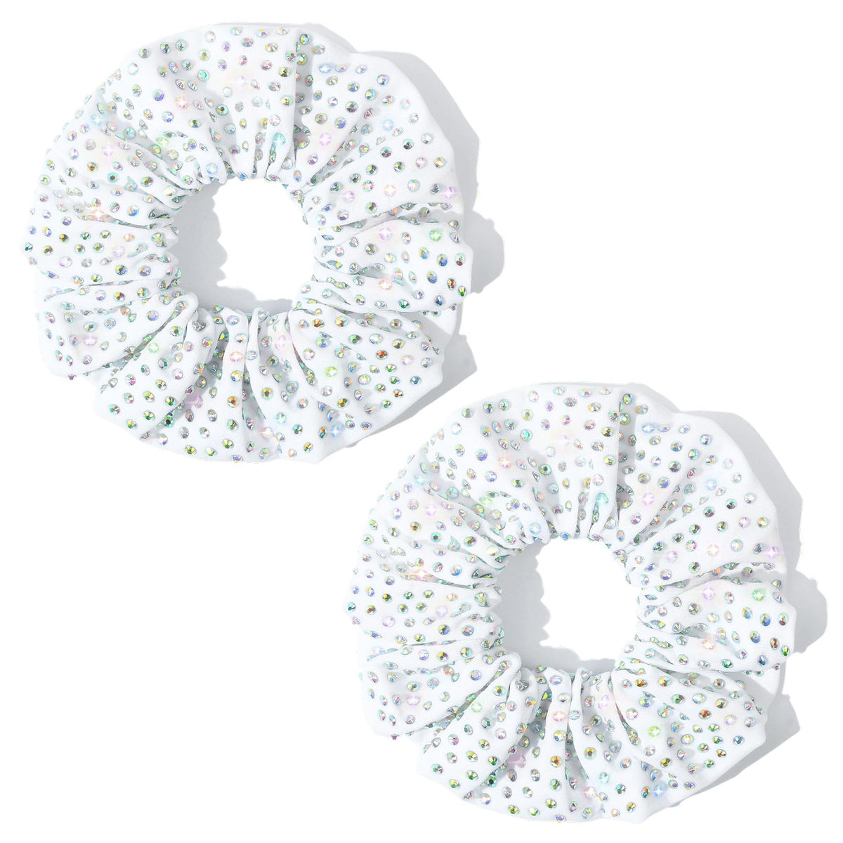 CEELGON front view of white rhinestone scrunchie showing sparkle