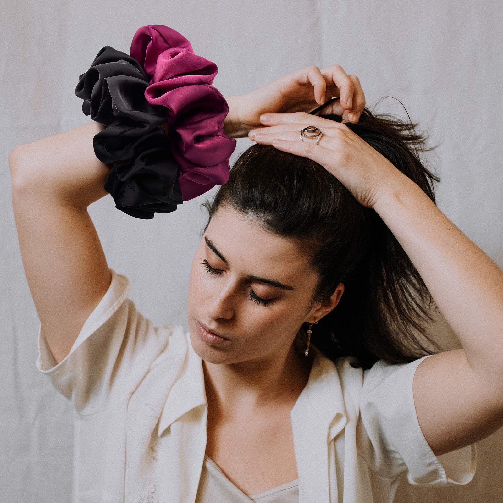 CEELGON scrunchie securing a high ponytail protecting hair from creases