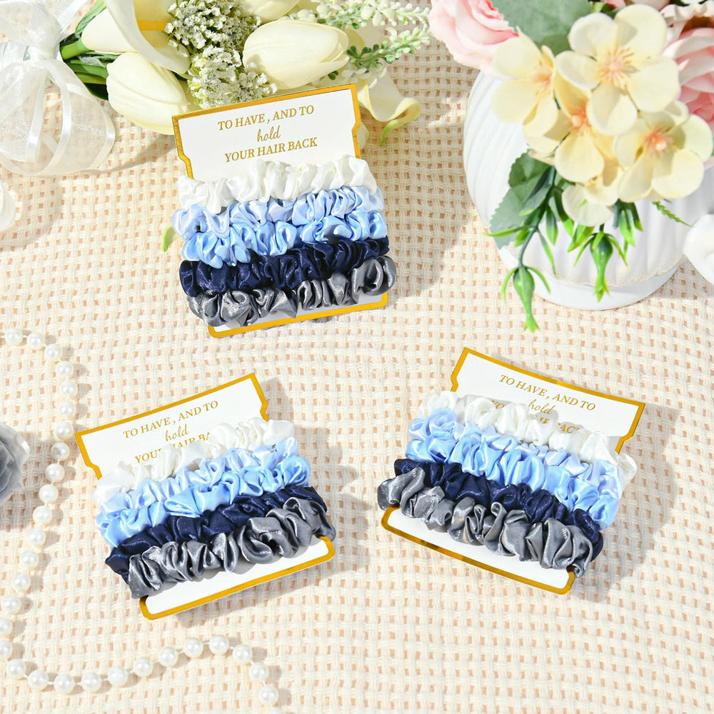 CEELGON stacked scrunchies in mixed blue tones showing color coordination benefit
