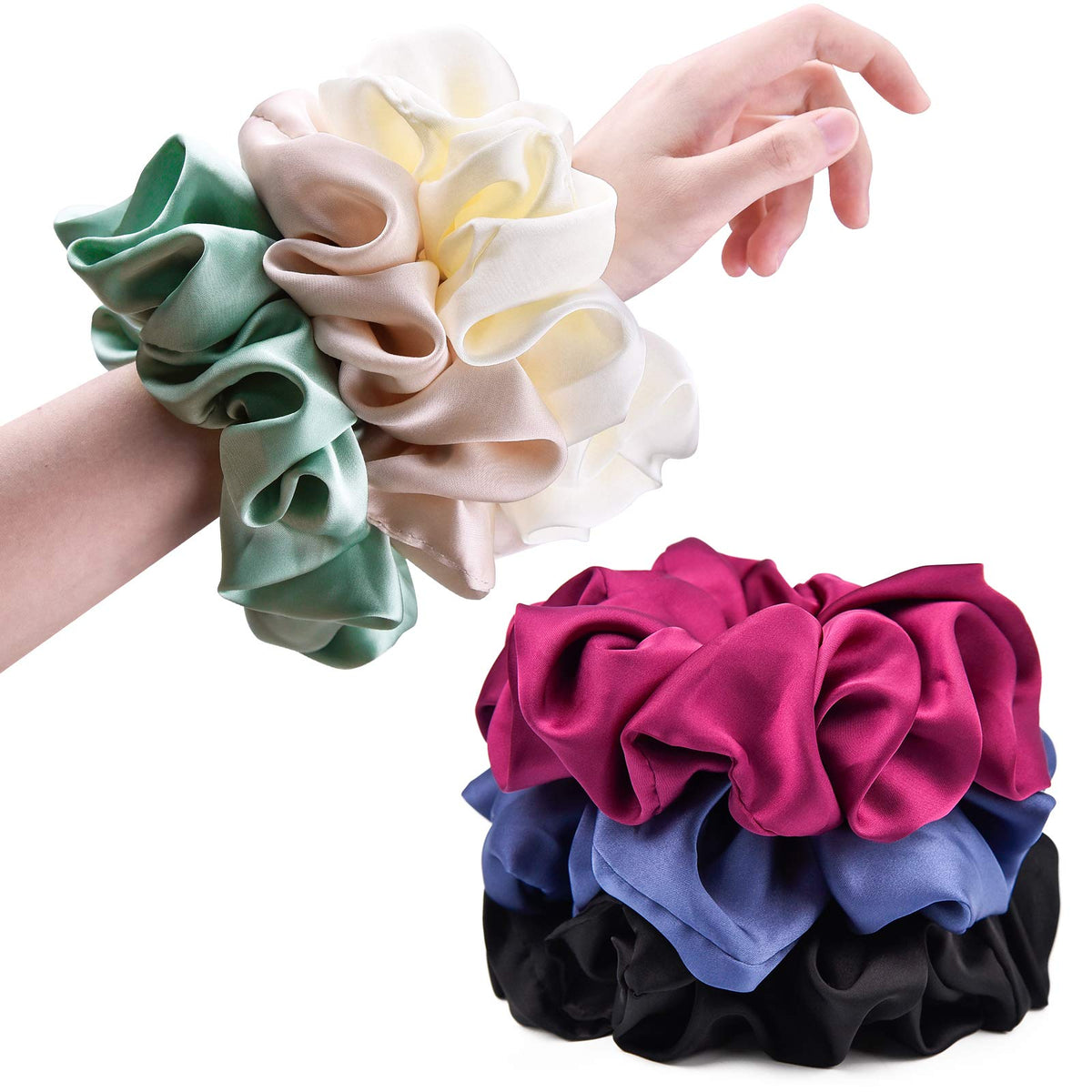 CEELGON oversized scrunchie front view showing wide satin band and neat finish