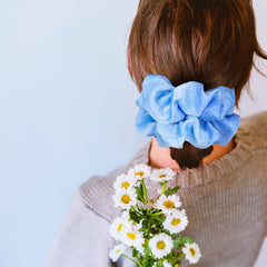 CEELGON scrunchie securing a curly ponytail with comfortable strong hold benefit