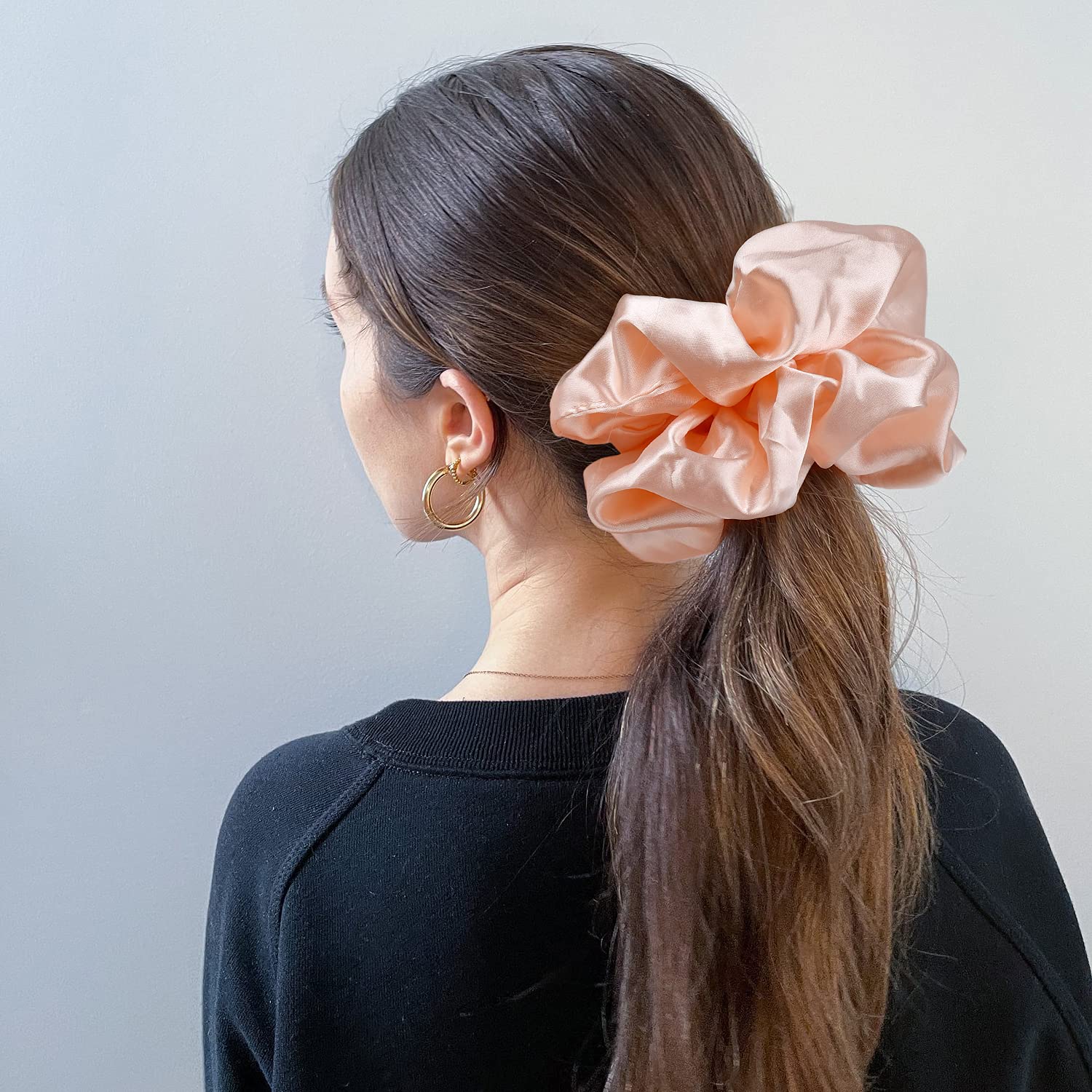 CEELGON scrunchie next to ruler to show 6.75 inch size for thick hair