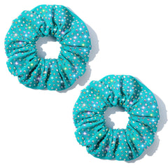 CEELGON teal scrunchie front view showing full rhinestone sparkle and stage-ready look