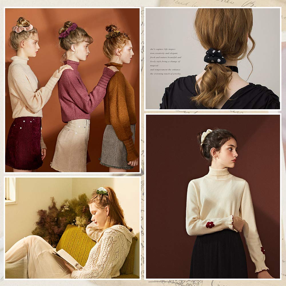 Cehomi assorted scrunchies laid out showing color variety and styling options