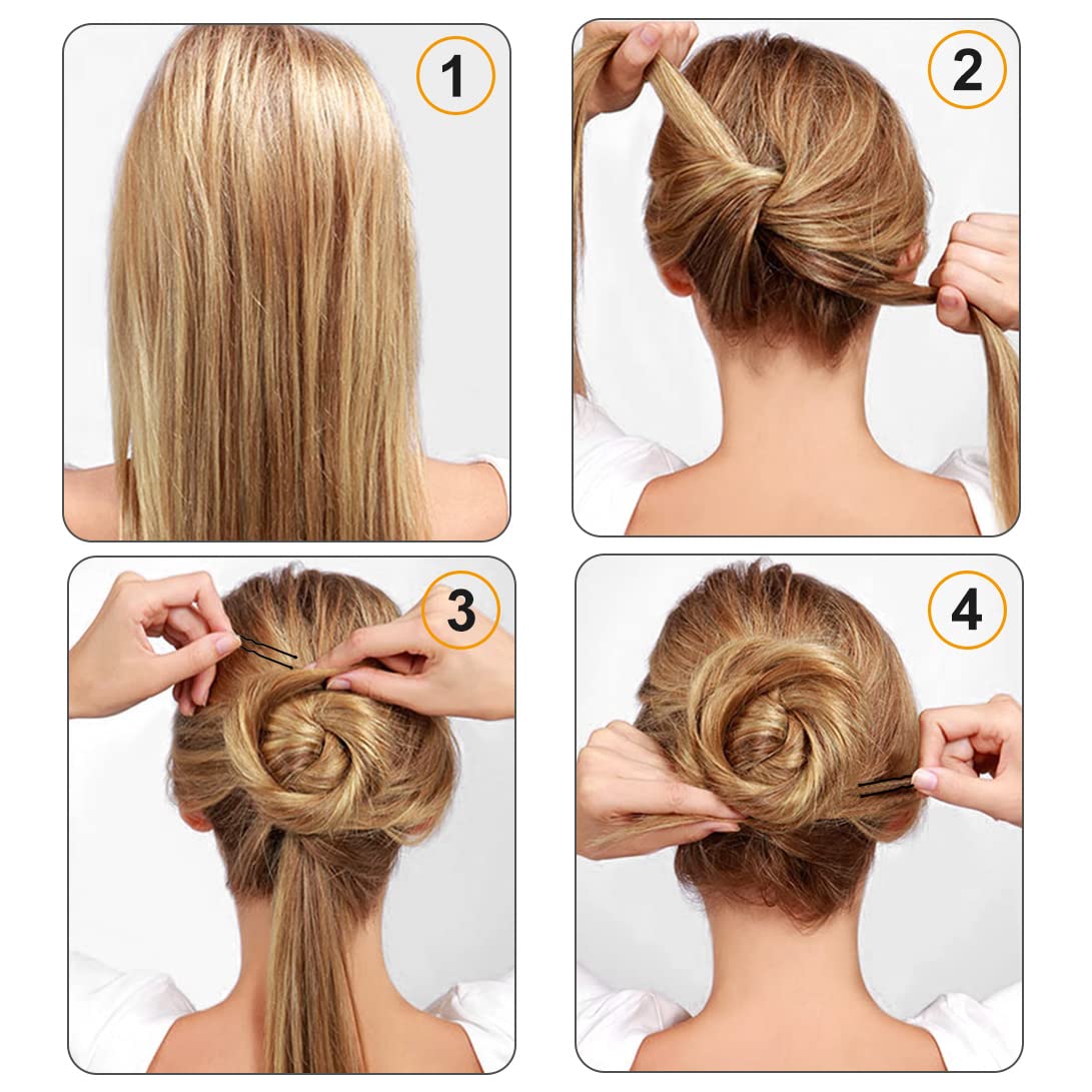 Cehony pins holding a bun demonstrating firm hold and tidy finish