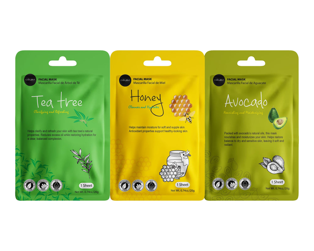 Celavi Cosmetics masks arranged in bathroom setting for at-home spa benefit