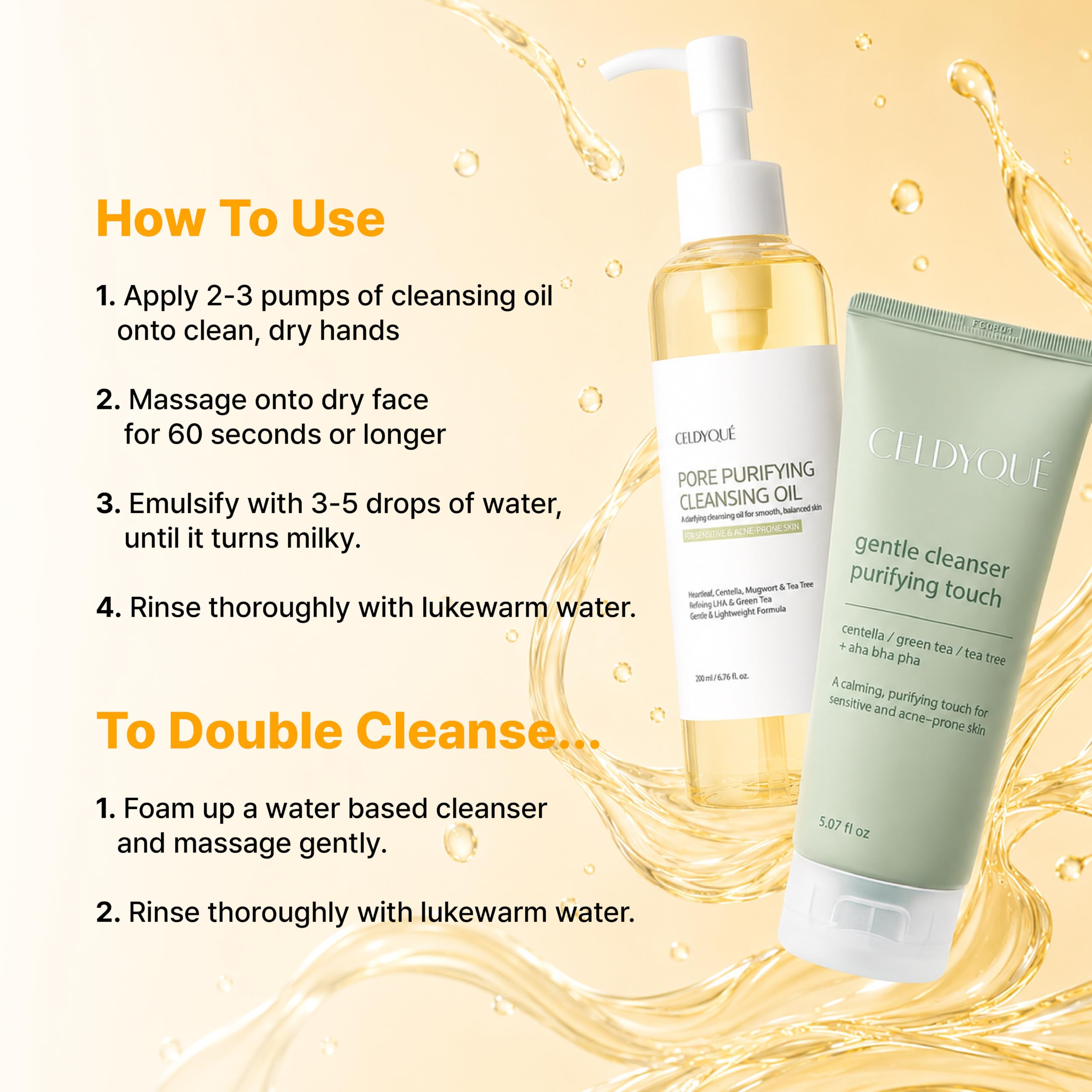 CELDYQUE in a bathroom routine scene illustrating daily use and makeup removal benefit