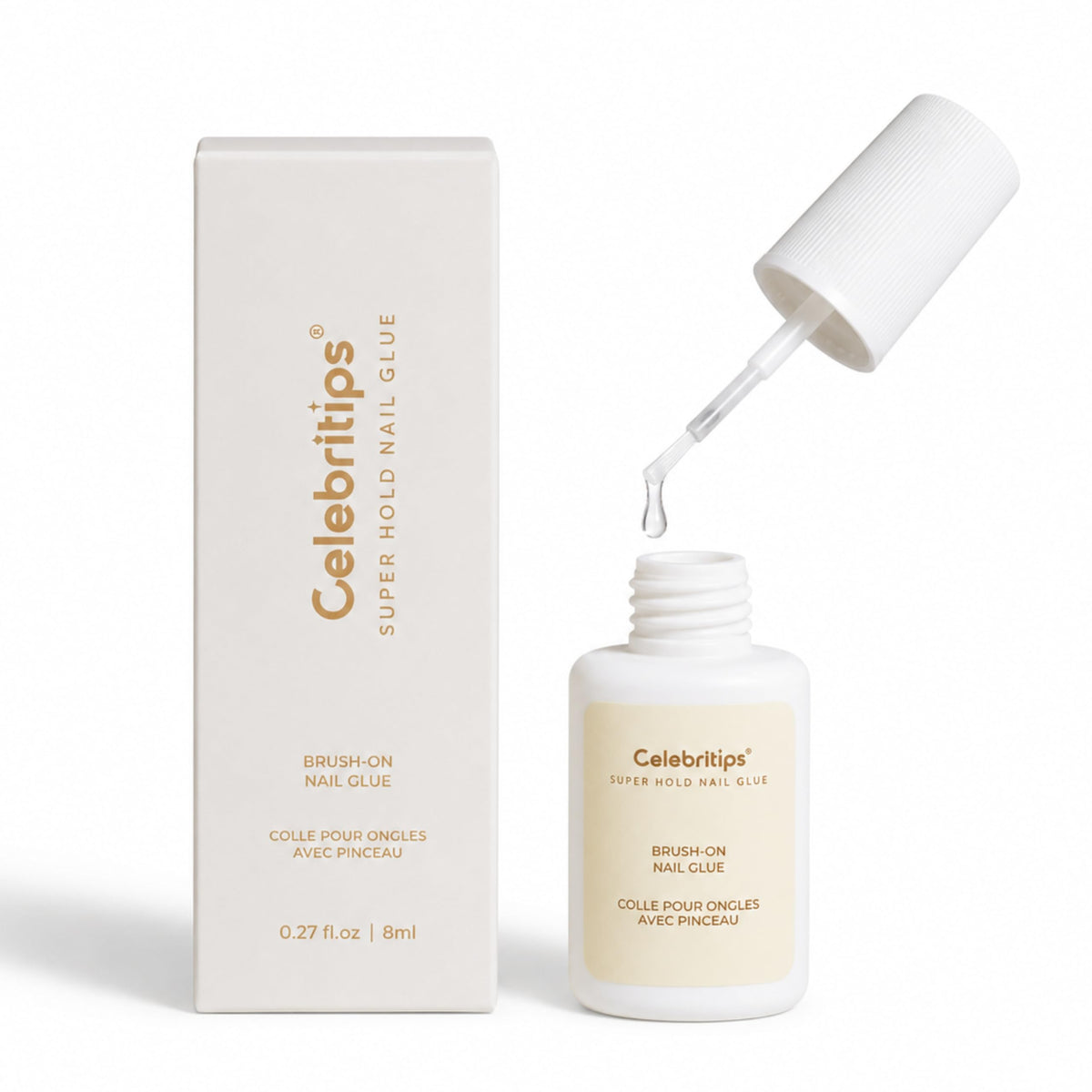 Celebritips front packaging shows compact bottle and long-lasting hold benefit
