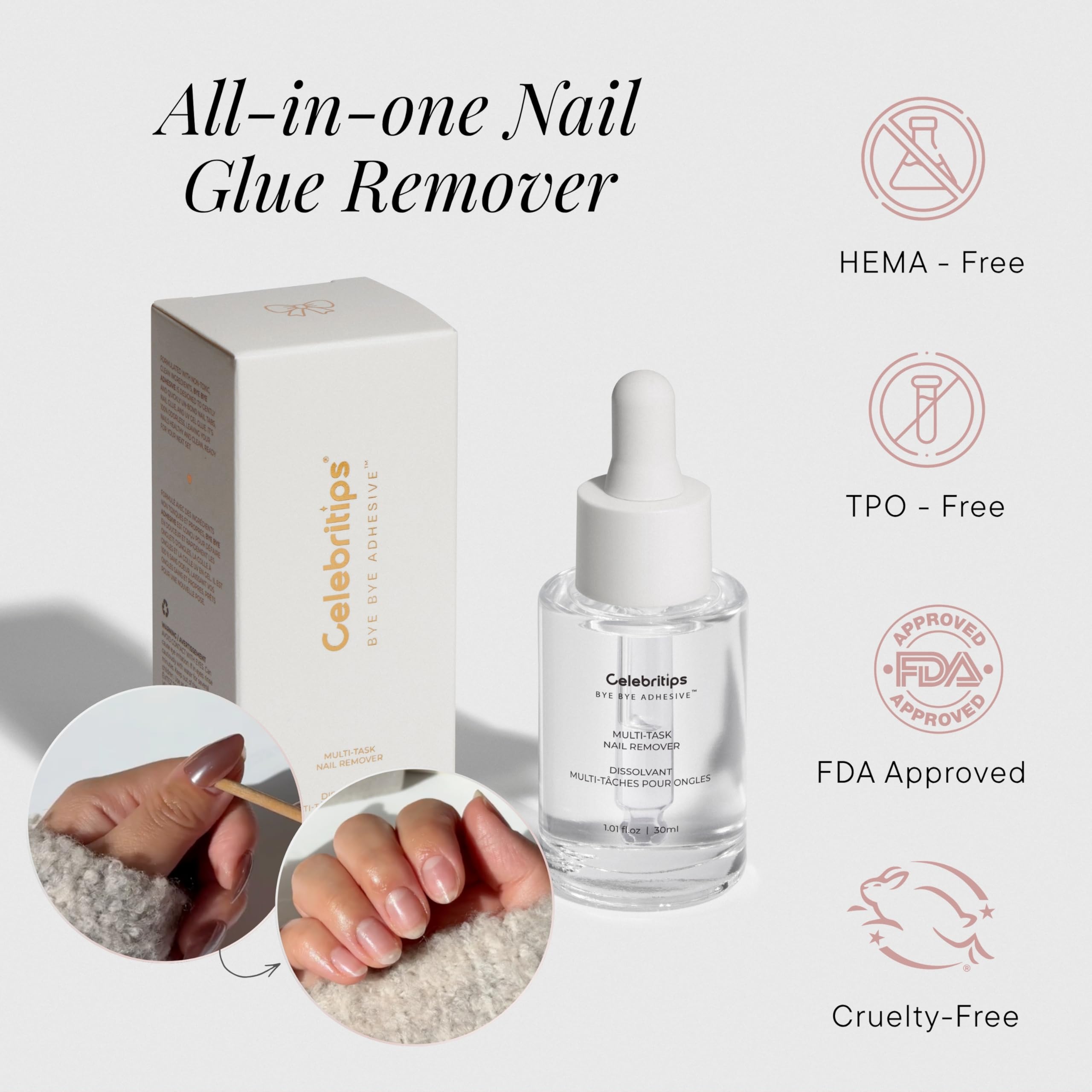 Clean natural nails after using Celebritips showing minimal residue and smooth surface benefit