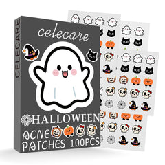 CELECARE front packaging showing Halloween pimple patch designs and count, protective and fun