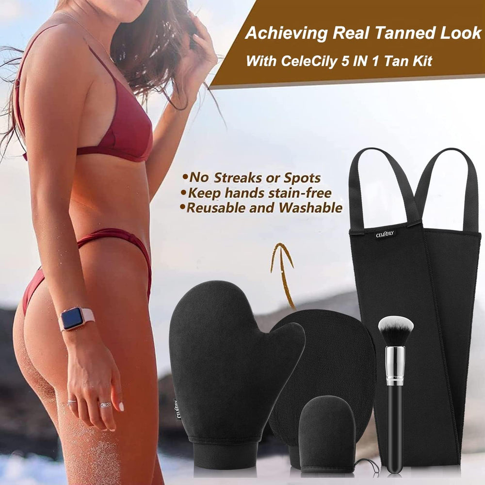 CeleCily kit staged in bathroom to show convenient home tanning routine