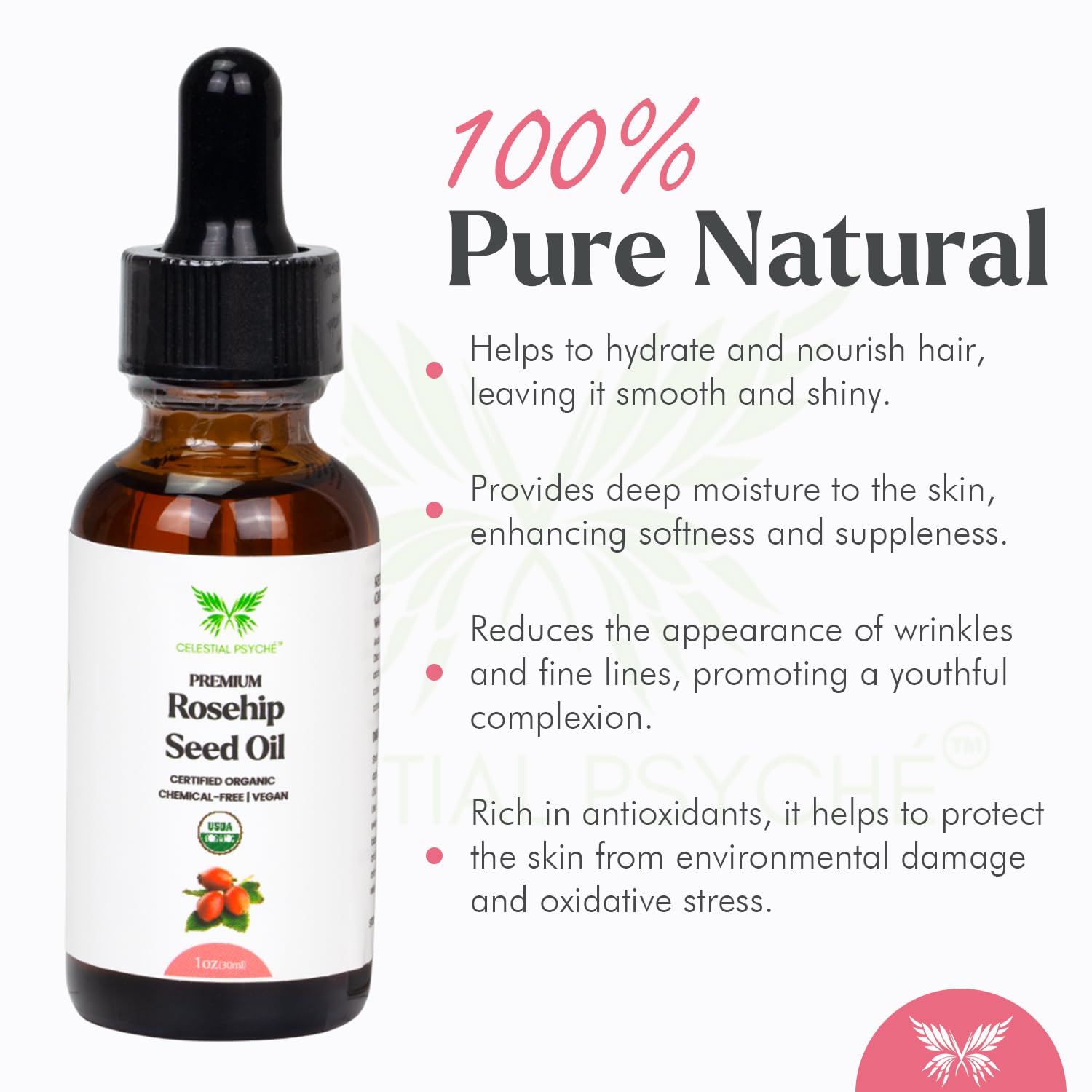 Celestial Psyché dropper dispensing oil for precise hydration