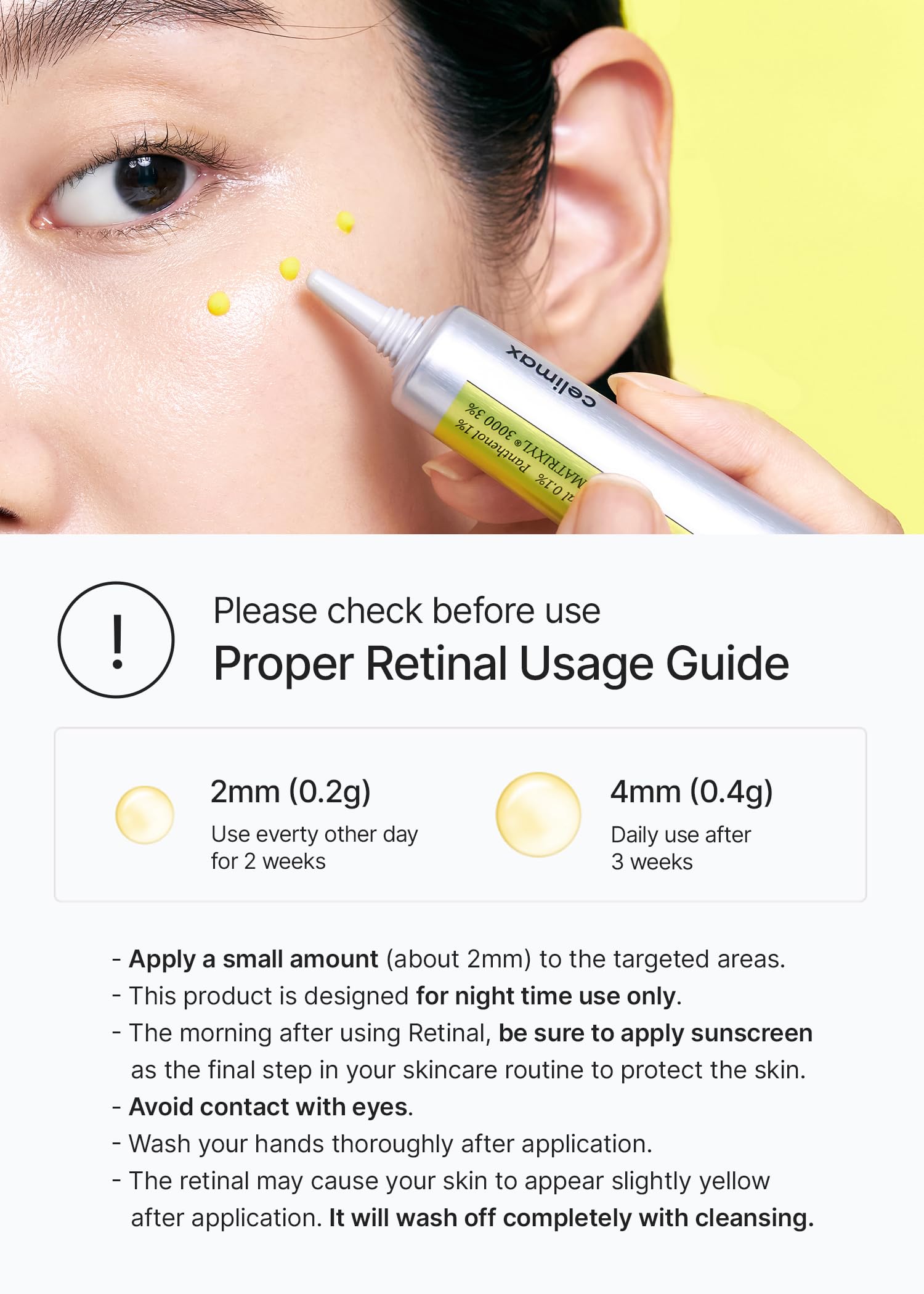 celimax product label showing retinal and Matrixyl concentration benefits