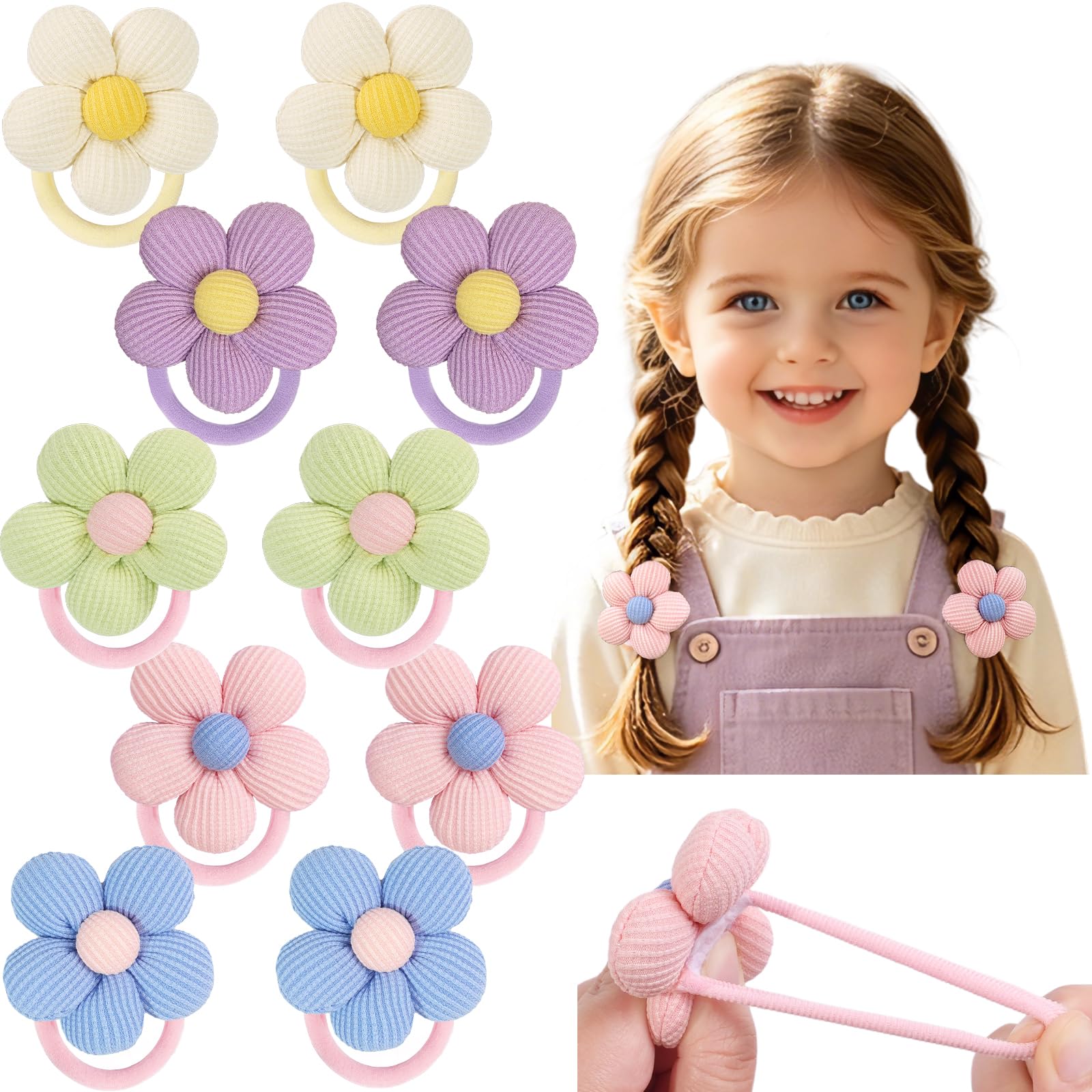 CÉLLOT front packaging showing 10 flower hair ties and color assortment for convenience