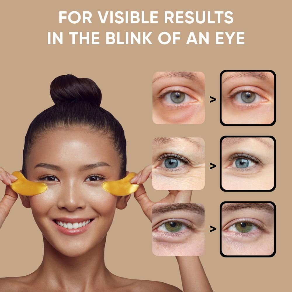 CÉLOR patch applied under eye demonstrating de-puffing and comfort