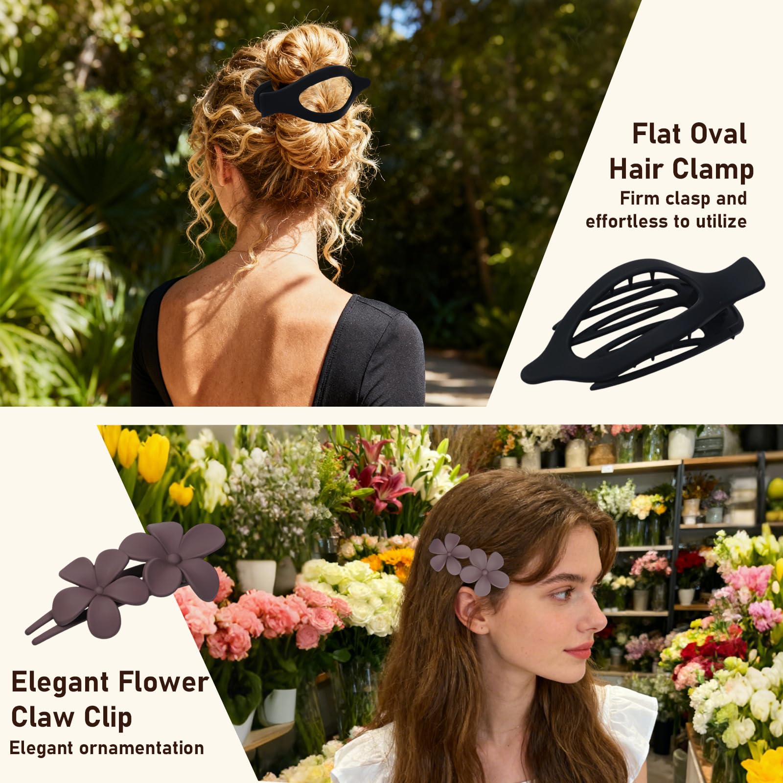 CENTSTAR flower hair pins arranged top down showing sculpted shapes and color set