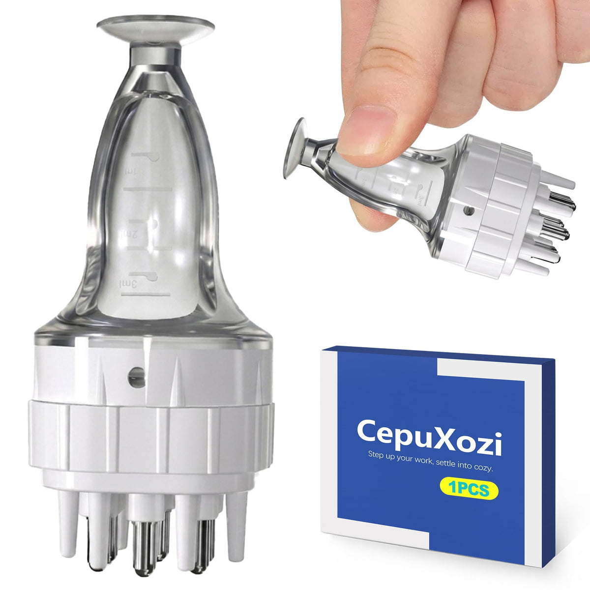 CepuXozi front view showing applicator design and compact travel-friendly form