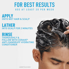 CeraVe before and after hair styling illustrating reduced visible flakes