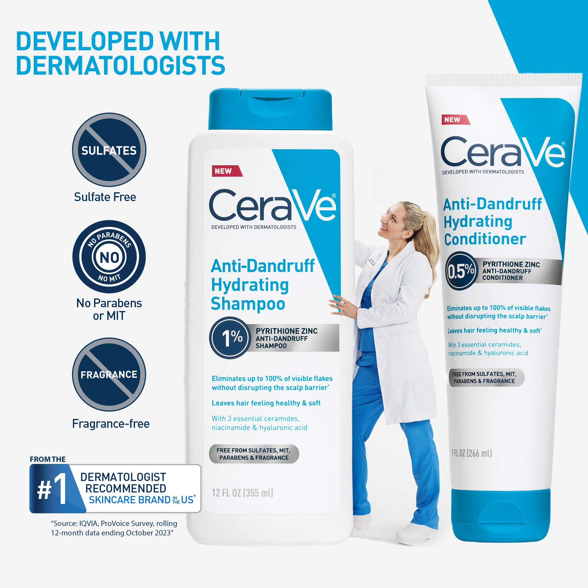CeraVe shampoo paired with anti-dandruff conditioner for system results