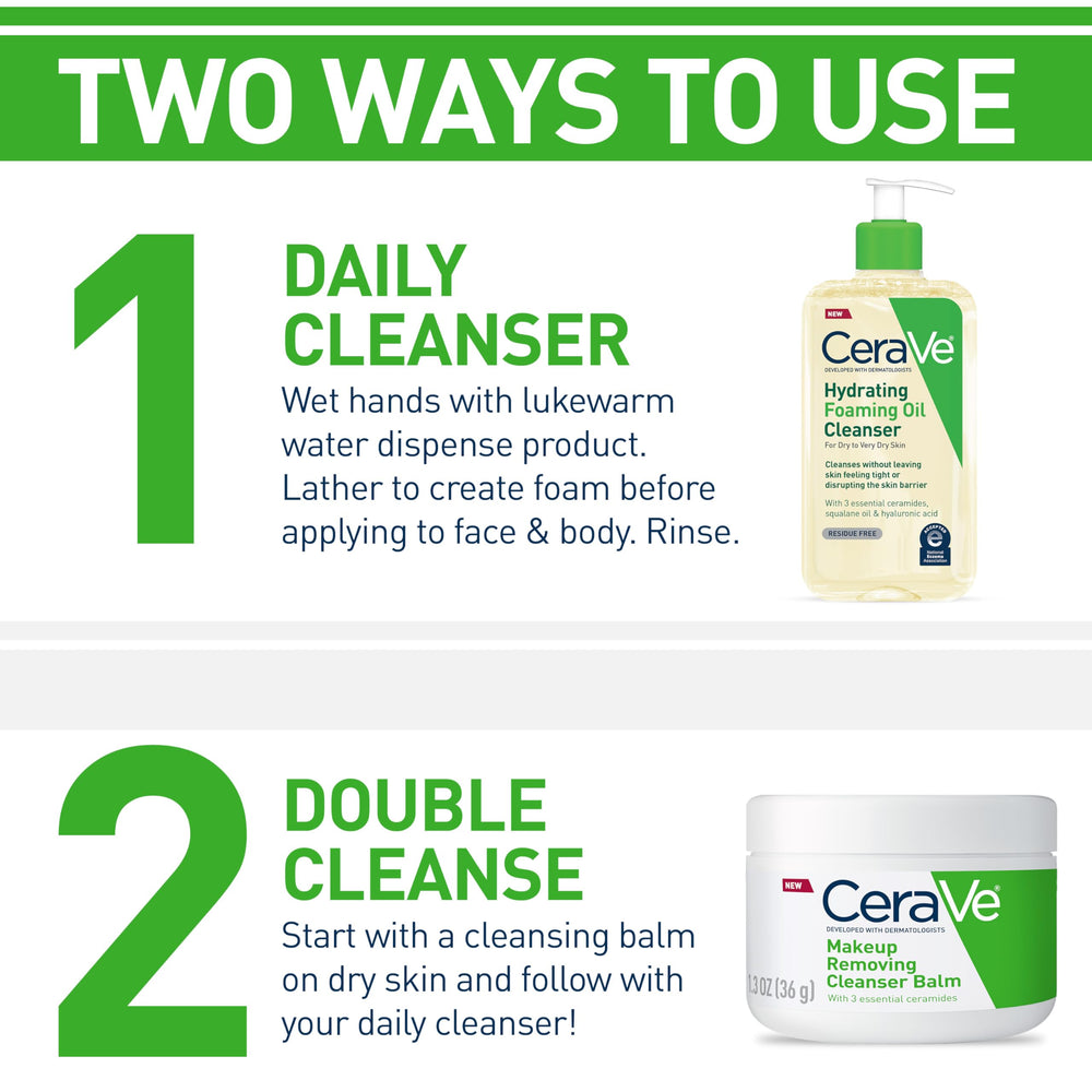 CeraVe pump dispensing oil-to-foam texture for easy application